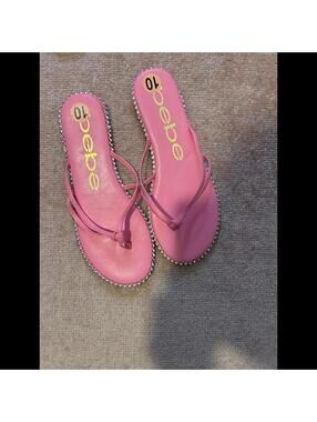 Bebe Chora Womens Size 10 PINK Rhinestone Slip On Thong Flip Flop Sandals